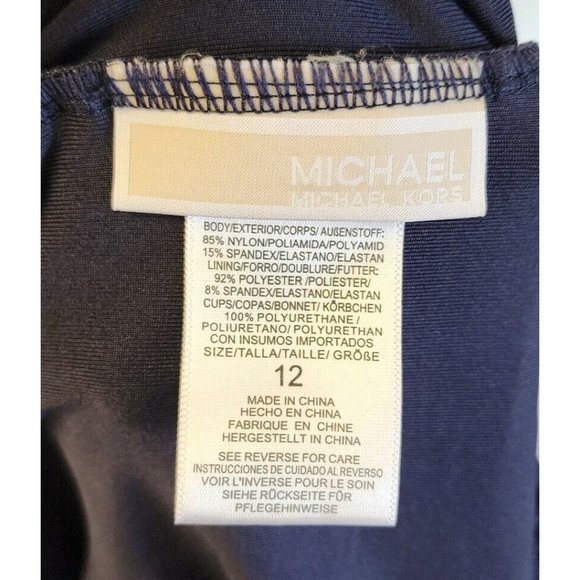 Michael Kors Women's Deep V Neck Criss-Cross Back One Piece Swimsuit Blue Sz 12 - Picture 10 of 12